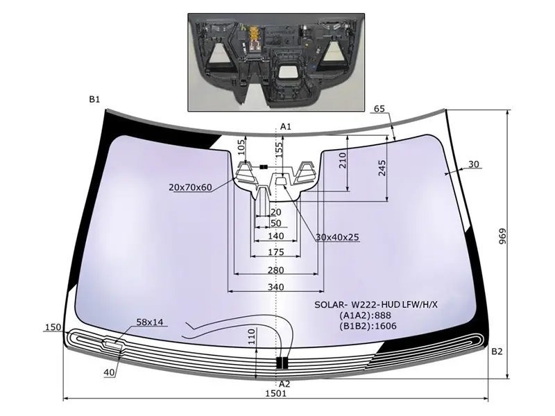 Стекло лобовое (Атермальное / Обогрев щеток / Антенна / Три камеры / Датчик дождя / Проекция / Молдинг) Mercedes-Benz S-Class 13-18